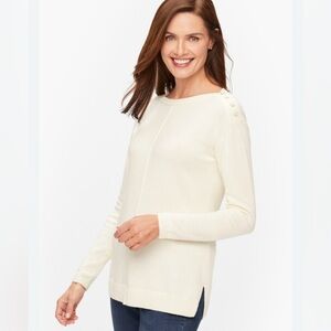 Talbots White Button Shoulder Boatneck Sweater Size Small S